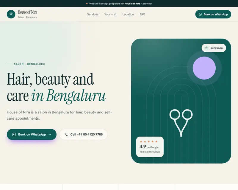 House of Nira sample site, classic design